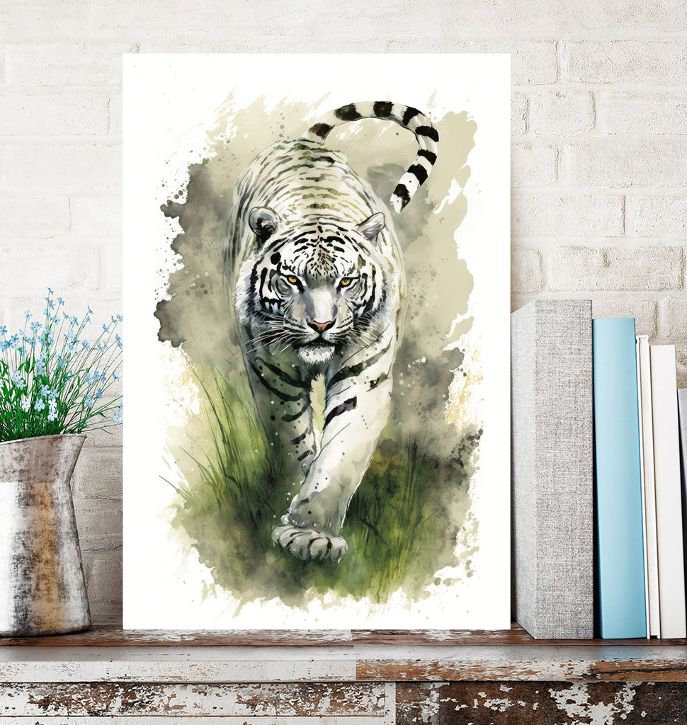 White Tiger Print Wild Cat Animal Wall Art Colorful Wildlife Safari Gift Animal Jungle Nursery Home Decor