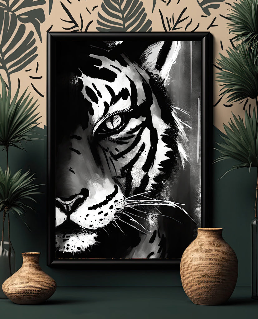 Tigers Eye Print Wild Cat Animal Wall Art Tiger Wildlife Safari Gift Black and White Animal Jungle Nursery Home Decor