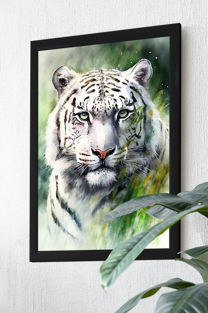 White Tiger Print Wild Cat Animal Wall Art Colorful Wildlife Safari Gift Animal Jungle Nursery Home Decor