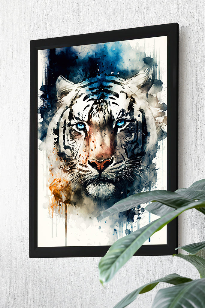 White Tiger Print Wild Cat Animal Wall Art Colorful Wildlife Safari Gift Animal Jungle Nursery Home Decor