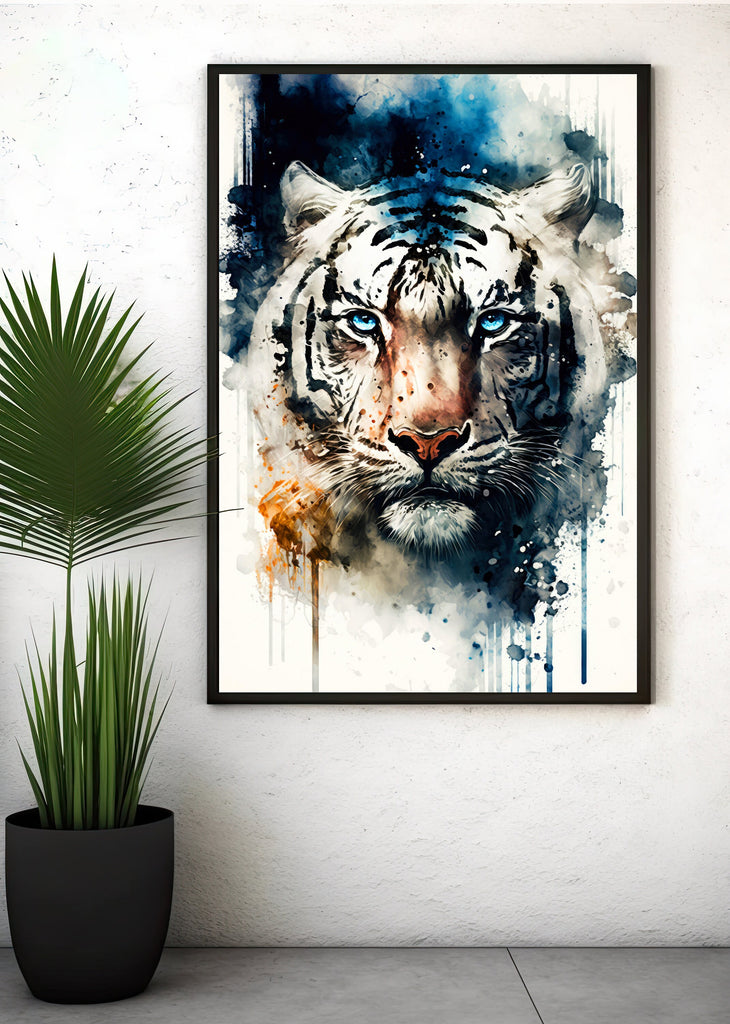 White Tiger Print Wild Cat Animal Wall Art Colorful Wildlife Safari Gift Animal Jungle Nursery Home Decor