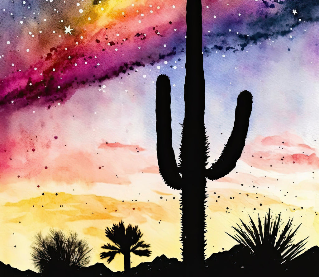 Desert Milky Way Art Print Watercolor Landscape Wall Art Southwest Gift Sonoran Cactus Beautiful Starry Night Western Decor