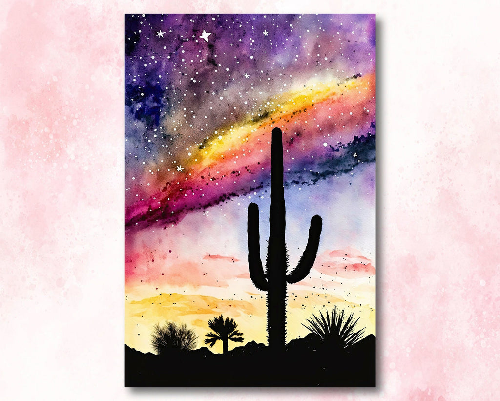 Desert Milky Way Art Print Watercolor Landscape Wall Art Southwest Gift Sonoran Cactus Beautiful Starry Night Western Decor