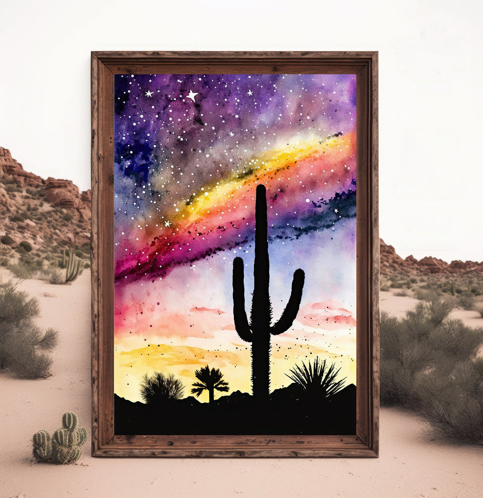 Desert Milky Way Art Print Watercolor Landscape Wall Art Southwest Gift Sonoran Cactus Beautiful Starry Night Western Decor