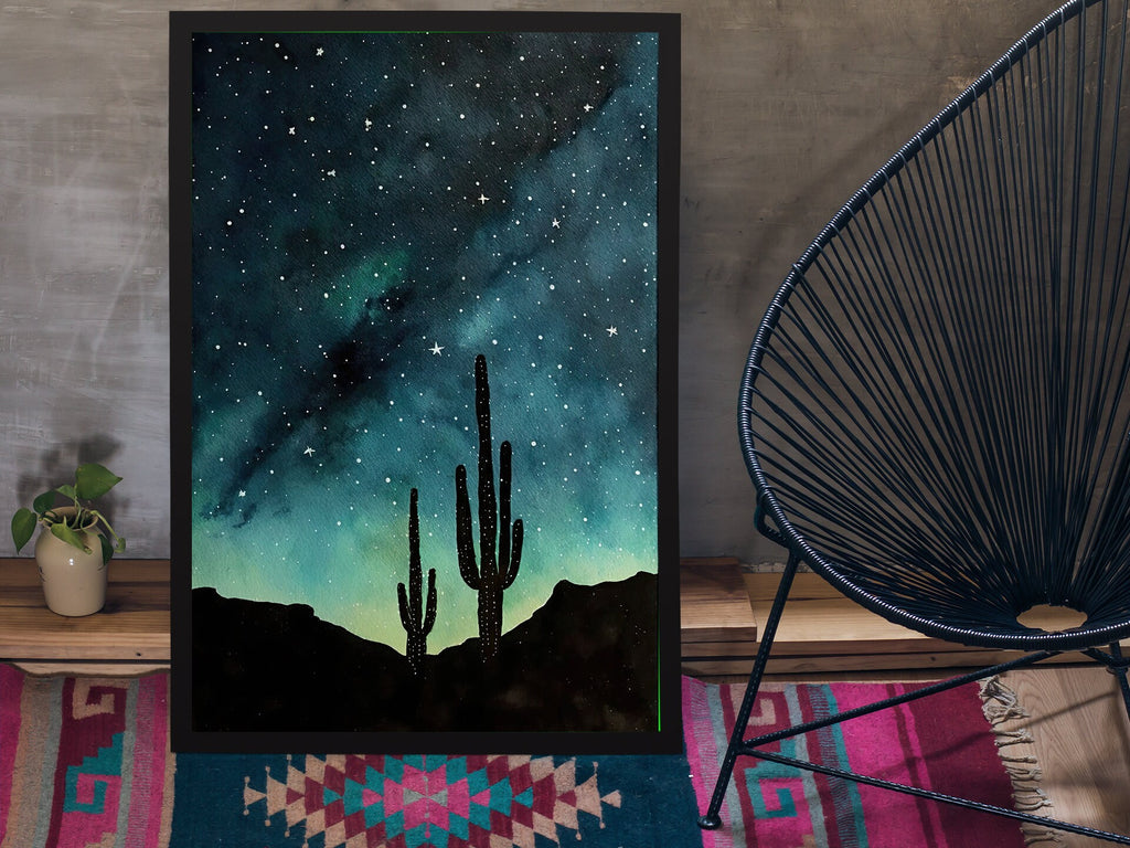 Desert Milky Way Art Print Watercolor Landscape Wall Art Southwest Gift Sonoran Cactus Beautiful Starry Night Western Decor