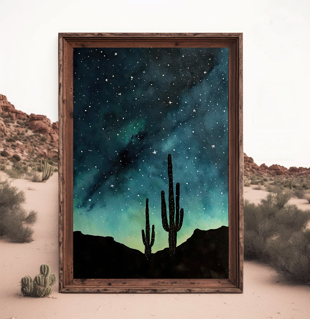 Desert Milky Way Art Print Watercolor Landscape Wall Art Southwest Gift Sonoran Cactus Beautiful Starry Night Western Decor