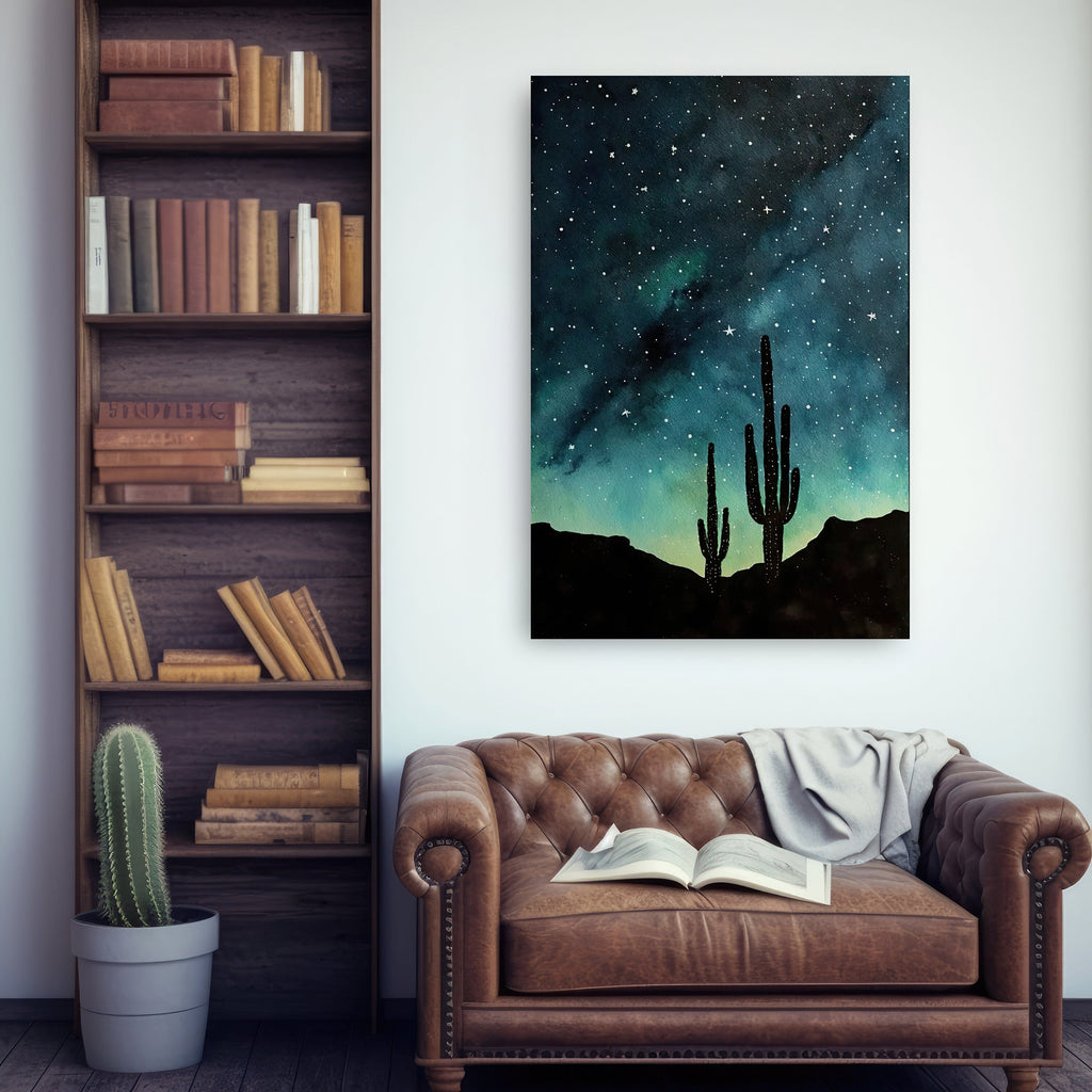 Desert Milky Way Art Print Watercolor Landscape Wall Art Southwest Gift Sonoran Cactus Beautiful Starry Night Western Decor