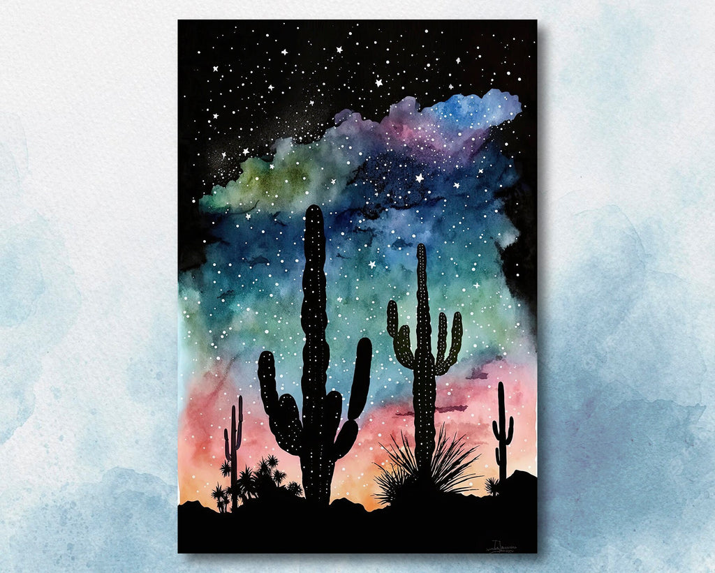 Desert Milky Way Art Print Watercolor Landscape Wall Art Southwest Gift Sonoran Cactus Beautiful Starry Night Western Decor