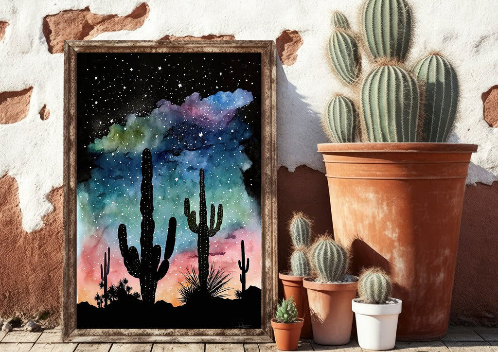 Desert Milky Way Art Print Watercolor Landscape Wall Art Southwest Gift Sonoran Cactus Beautiful Starry Night Western Decor