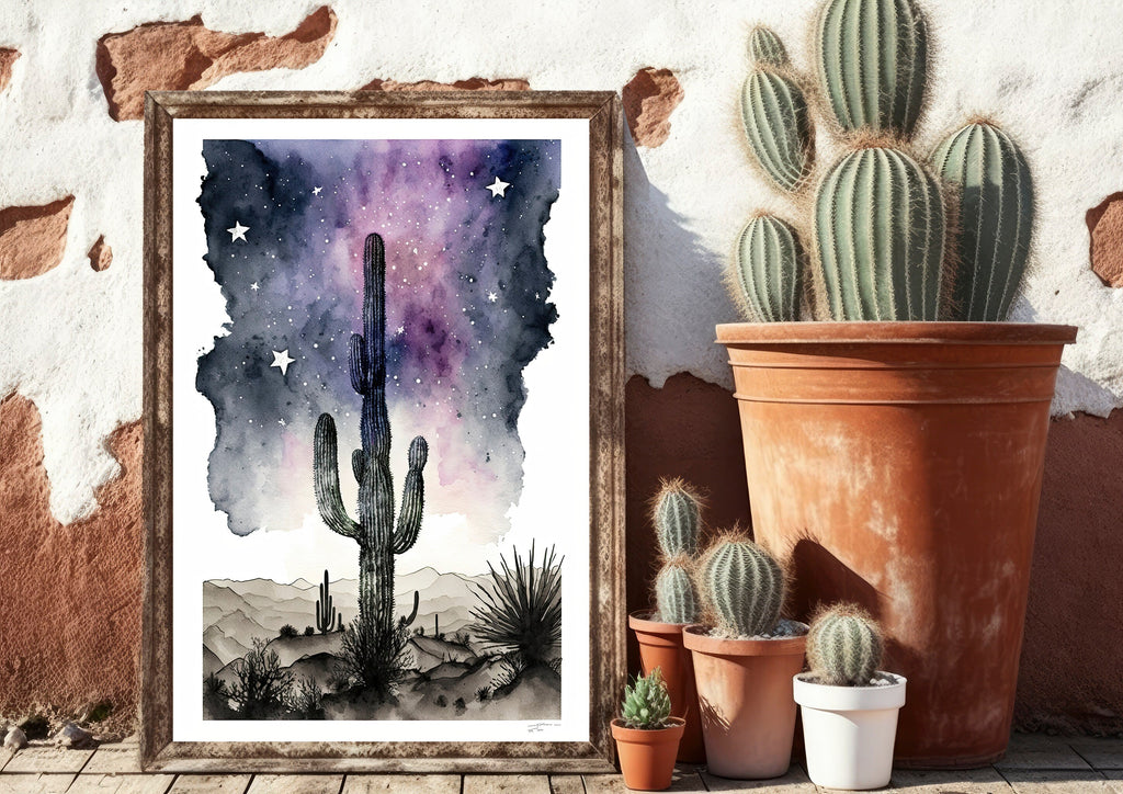 Desert Milky Way Art Print Watercolor Landscape Wall Art Southwest Gift Sonoran Cactus Beautiful Starry Night Western Decor