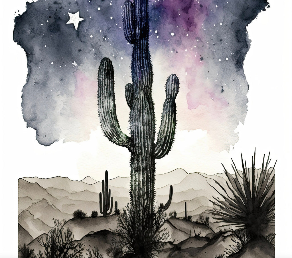 Desert Milky Way Art Print Watercolor Landscape Wall Art Southwest Gift Sonoran Cactus Beautiful Starry Night Western Decor