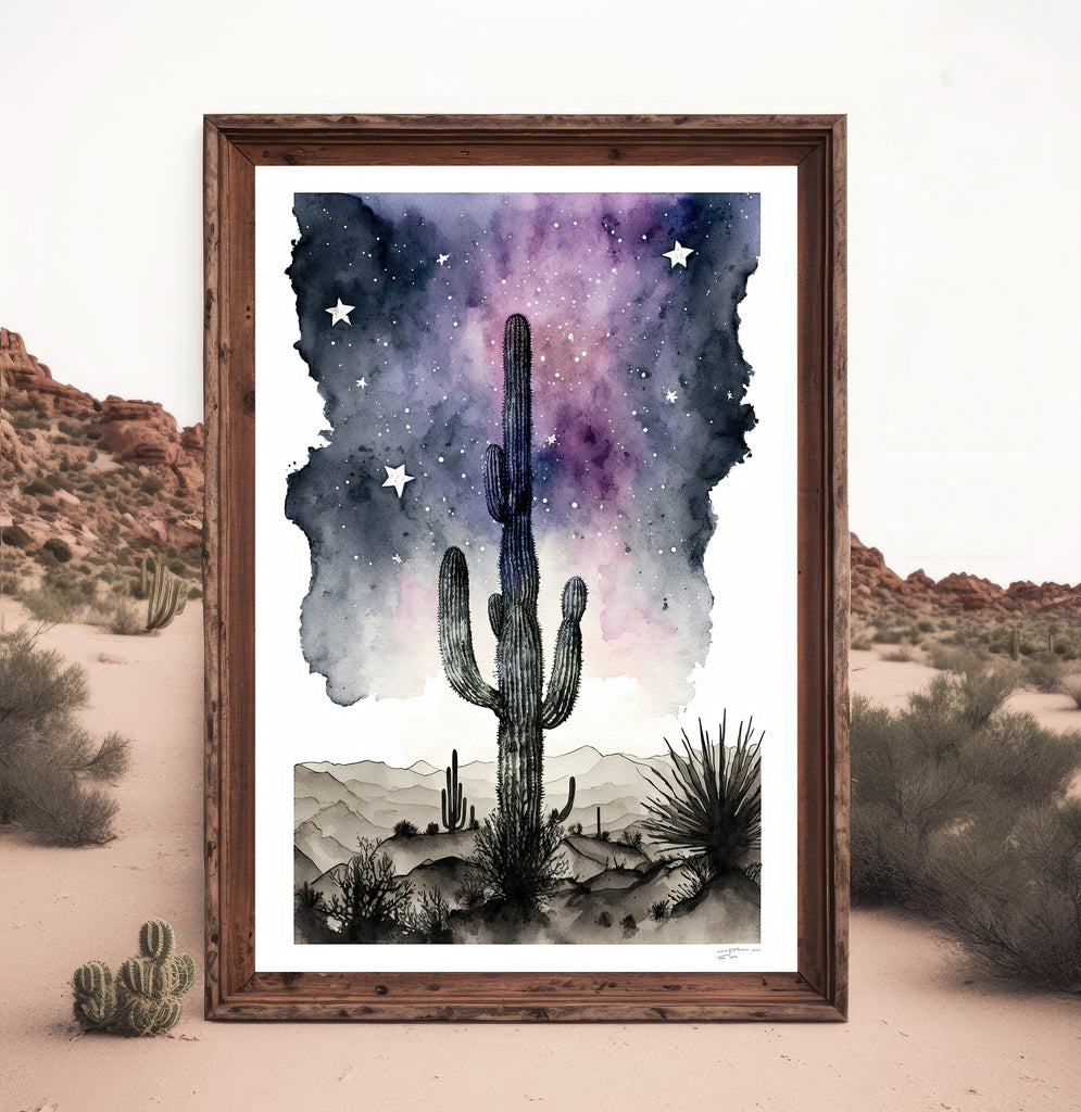 Desert Milky Way Art Print Watercolor Landscape Wall Art Southwest Gift Sonoran Cactus Beautiful Starry Night Western Decor