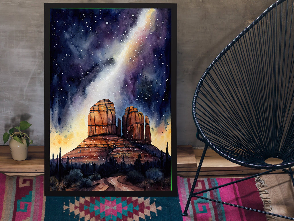 Watercolor Sedona Milky Way Sonoran Art Print Arizona Desert Wall Art Landscape Gift Starry Night Sky Southwestern Decor