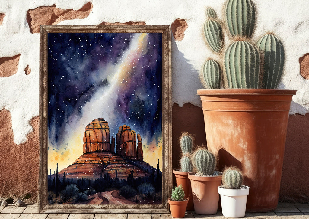 Watercolor Sedona Milky Way Sonoran Art Print Arizona Desert Wall Art Landscape Gift Starry Night Sky Southwestern Decor