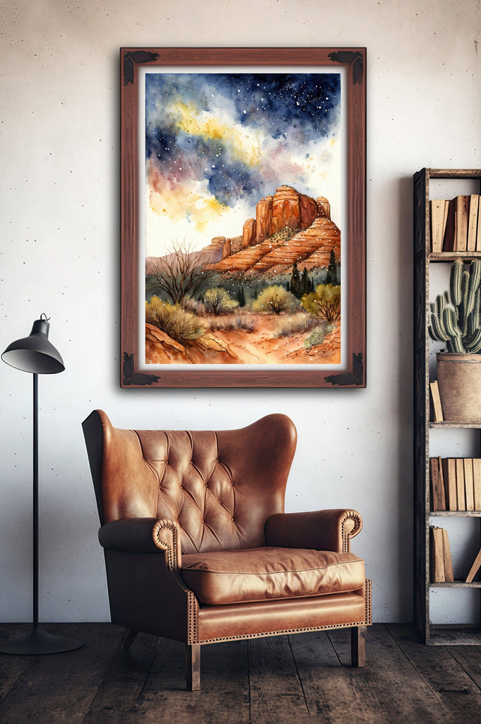 Watercolor Sedona Milky Way Sonoran Art Print Arizona Desert Wall Art Landscape Gift Starry Night Sky Southwestern Decor