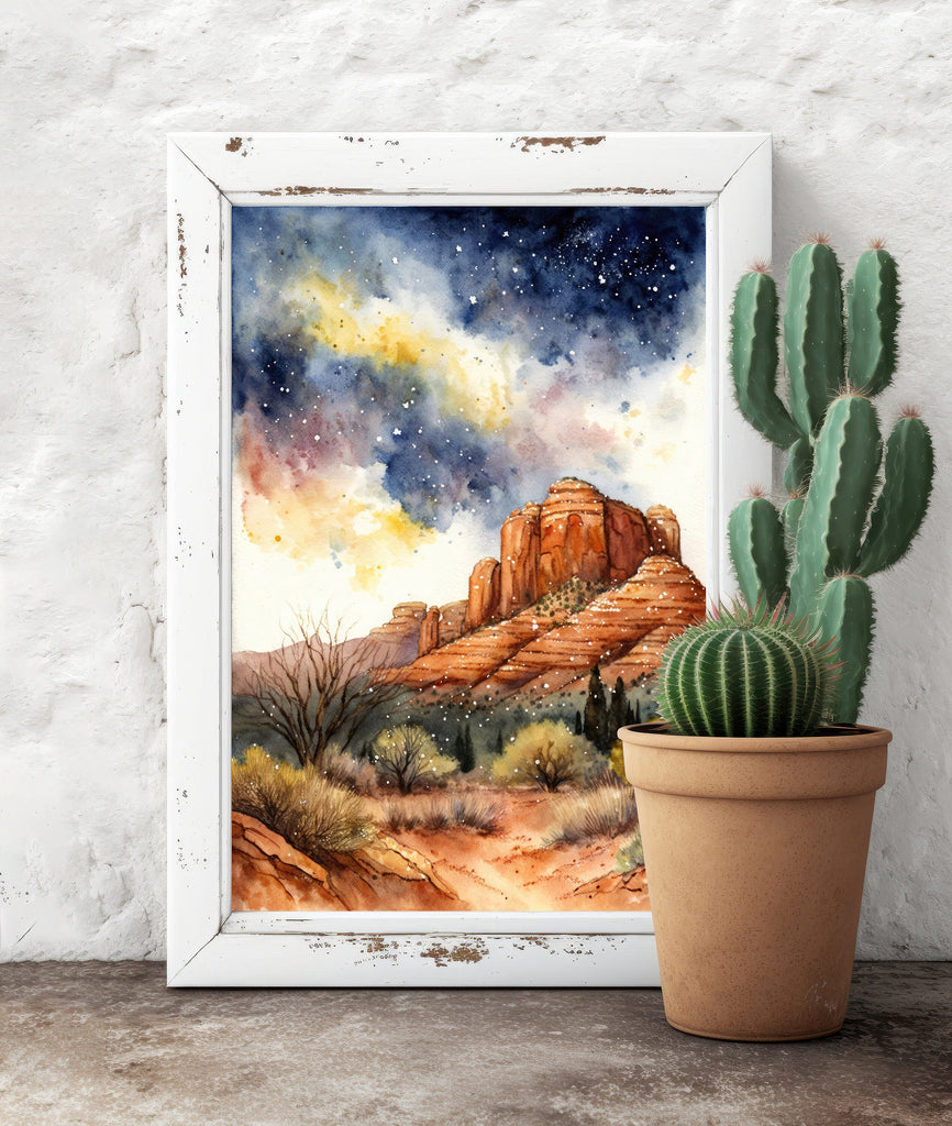 Watercolor Sedona Milky Way Sonoran Art Print Arizona Desert Wall Art Landscape Gift Starry Night Sky Southwestern Decor