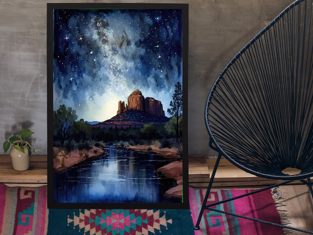 Watercolor Sedona Milky Way Sonoran Art Print Arizona Desert Wall Art Landscape Gift Starry Night Sky Southwestern Decor