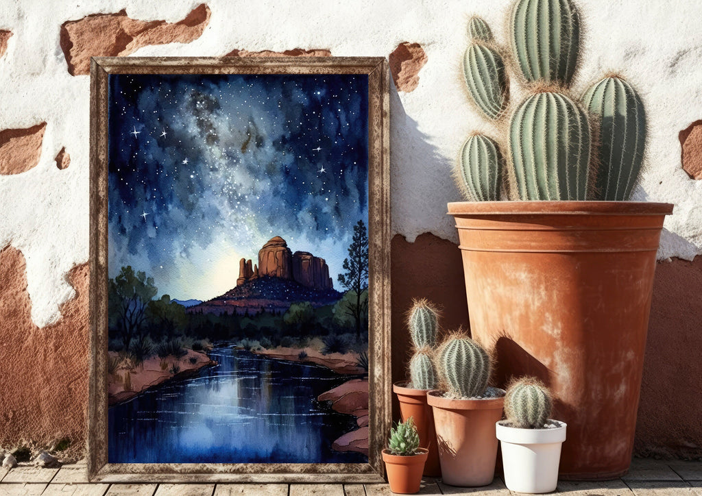 Watercolor Sedona Milky Way Sonoran Art Print Arizona Desert Wall Art Landscape Gift Starry Night Sky Southwestern Decor