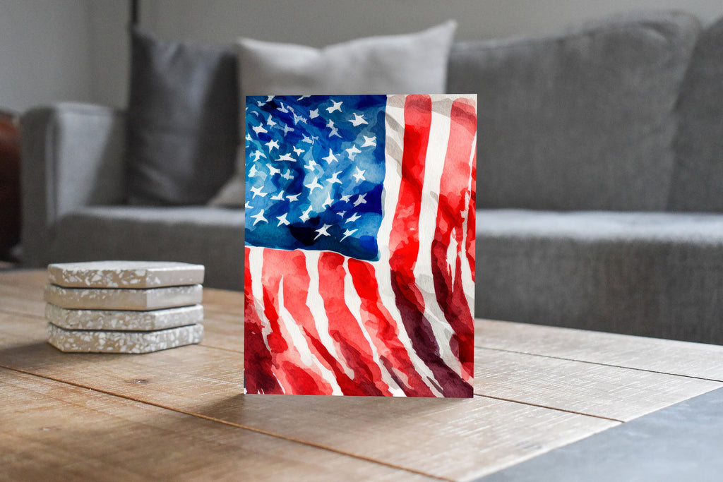 American Flag Art Greeting Cards Fourth of July Memorial Day Veterans Day Patriotic Holiday Cards - 5x7 inches in Packs of 1, 10, 30, & 50