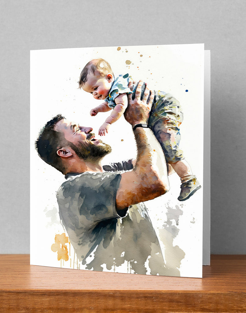 Watercolor Fathers Day Card Dad Gift For Him Daddy Father's Day Gift Greeting Card - 5x7 inches in Packs of 1, 10, 30, and 50pcs