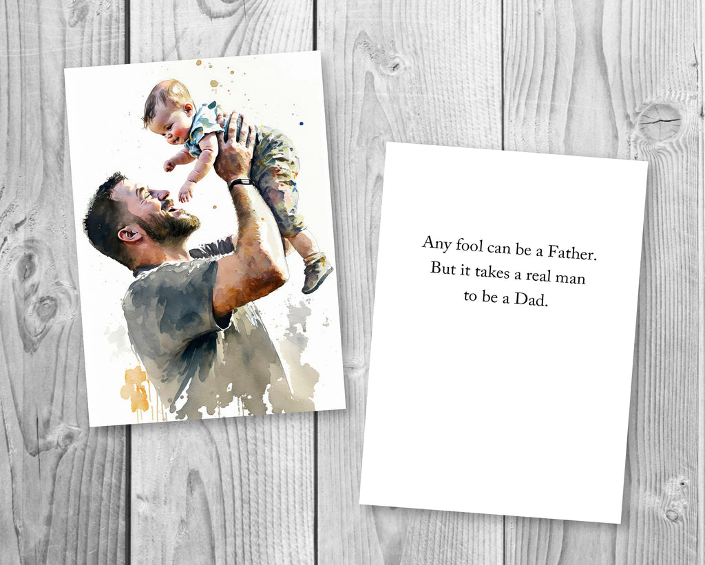 Watercolor Fathers Day Card Dad Gift For Him Daddy Father's Day Gift Greeting Card - 5x7 inches in Packs of 1, 10, 30, and 50pcs