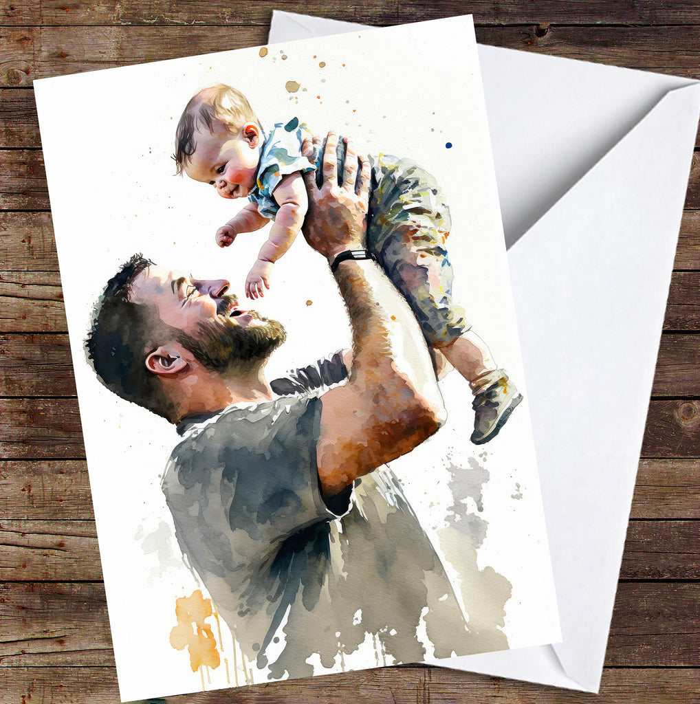 Watercolor Fathers Day Card Dad Gift For Him Daddy Father's Day Gift Greeting Card - 5x7 inches in Packs of 1, 10, 30, and 50pcs