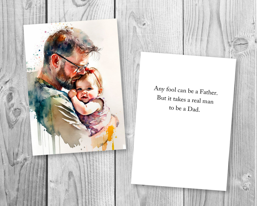 Watercolor Fathers Day Card Dad Gift For Him Daddy Father's Day Gift Greeting Card - 5x7 inches in Packs of 1, 10, 30, and 50pcs