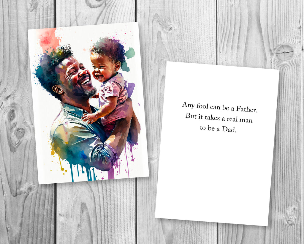 African American Fathers Day Card Watercolor Dad Gift For Him Daddy Father's Day Gift Greeting Card - 5x7 inches in Packs of 1, 10, 30, & 50