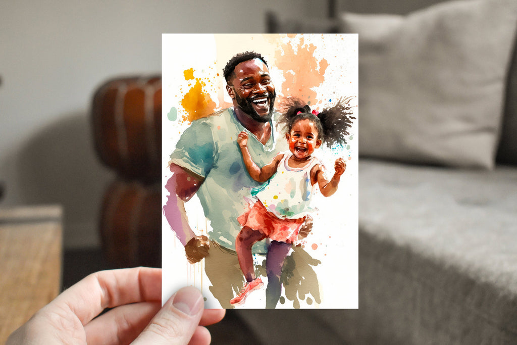 African American Fathers Day Card Watercolor Dad Gift For Him Daddy Father's Day Gift Greeting Card - 5x7 inches in Packs of 1, 10, 30, & 50