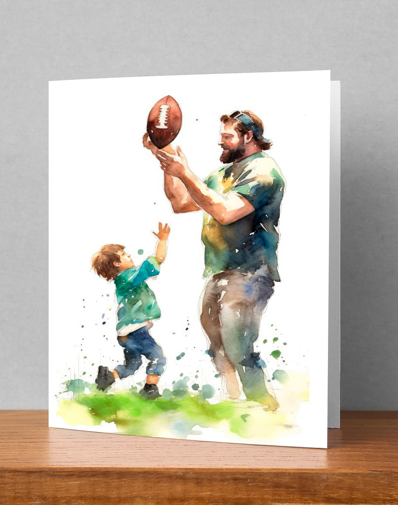 Watercolor Football Fathers Day Card Dad Gift For Him Daddy Father's Day Gift Sports Greeting Card - 5x7 inches in Packs of 1, 10, 30, & 50