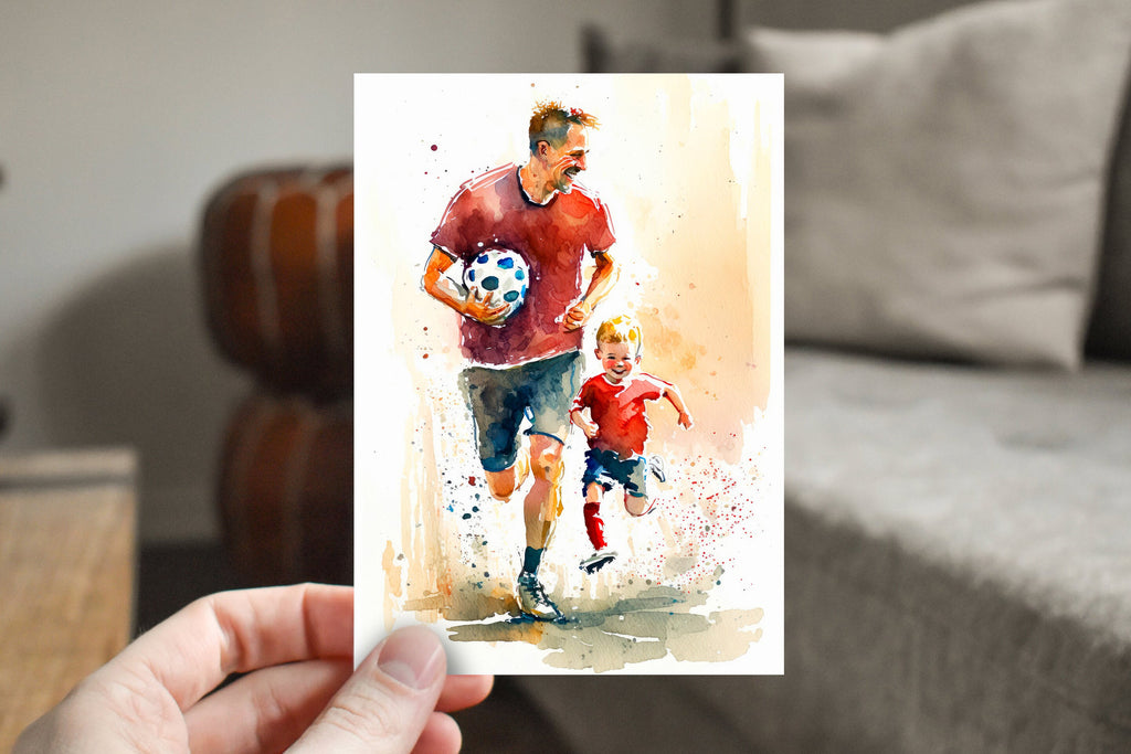 Watercolor Soccer Fathers Day Card Dad Gift For Him Daddy Father's Day Gift Sports Greeting Card - 5x7 inches in Packs of 1, 10, 30, & 50