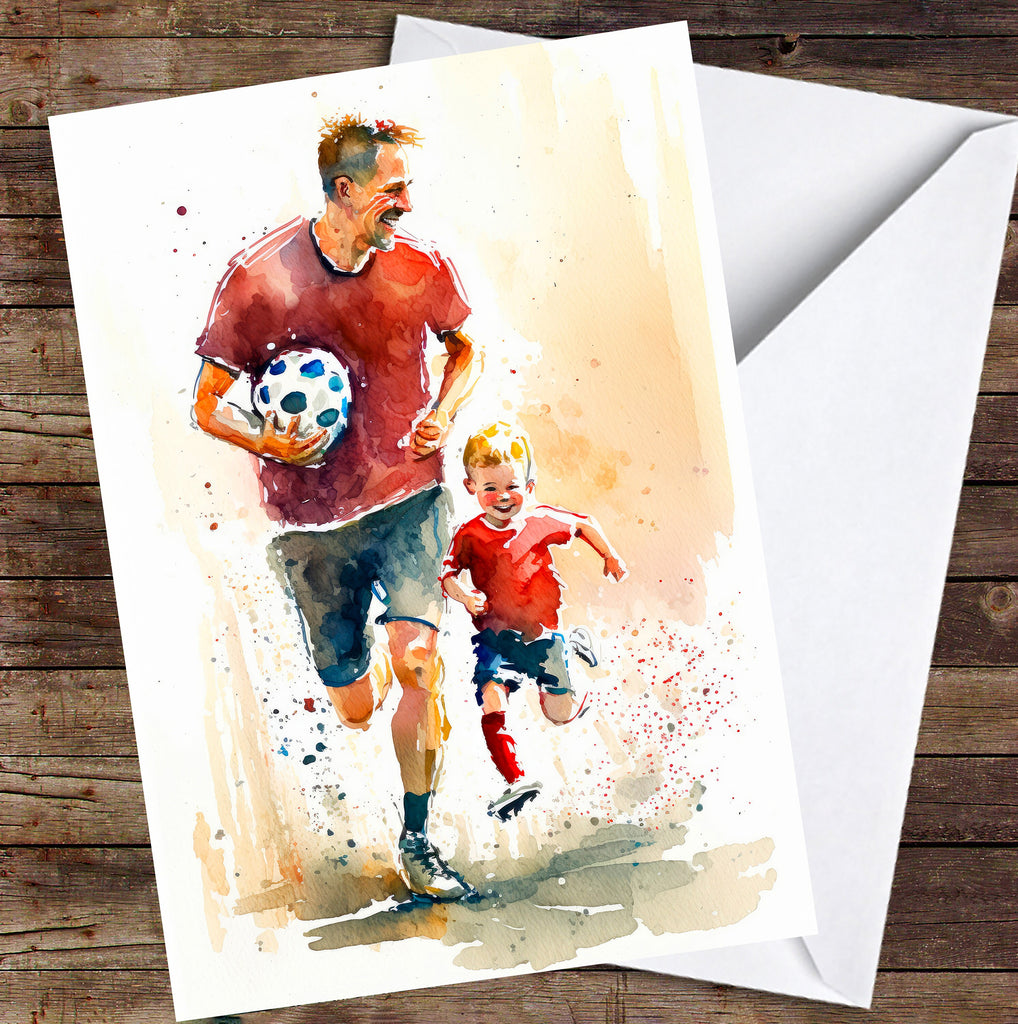 Watercolor Soccer Fathers Day Card Dad Gift For Him Daddy Father's Day Gift Sports Greeting Card - 5x7 inches in Packs of 1, 10, 30, & 50