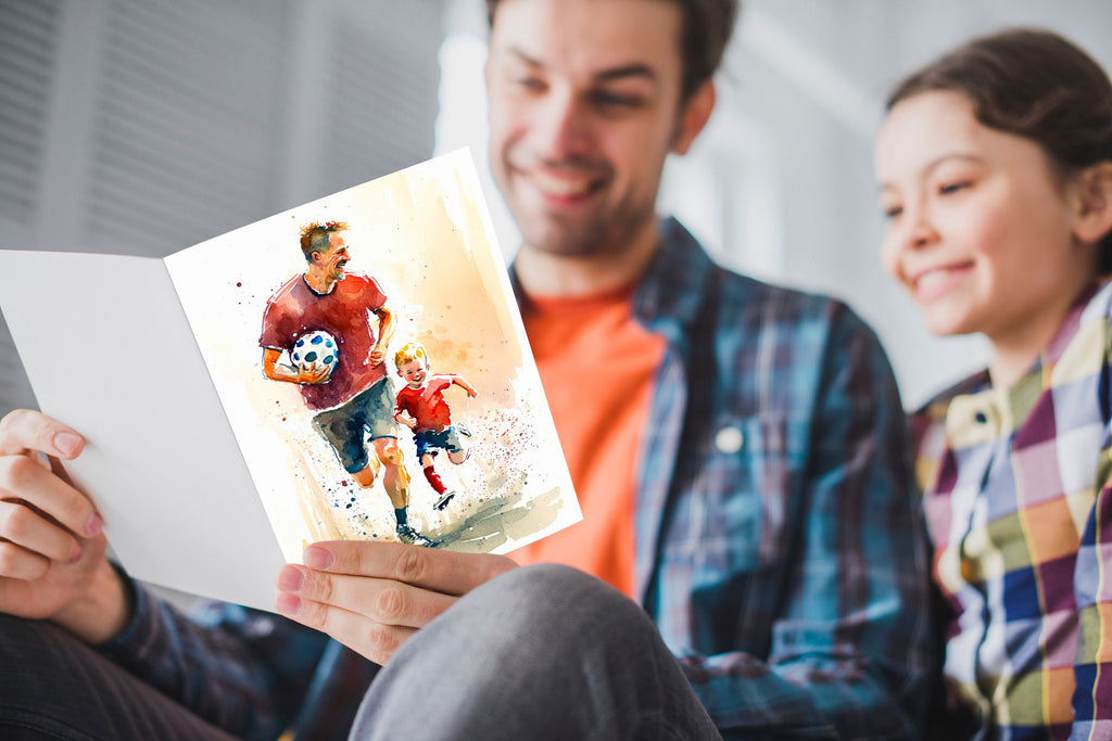 Watercolor Soccer Fathers Day Card Dad Gift For Him Daddy Father's Day Gift Sports Greeting Card - 5x7 inches in Packs of 1, 10, 30, & 50