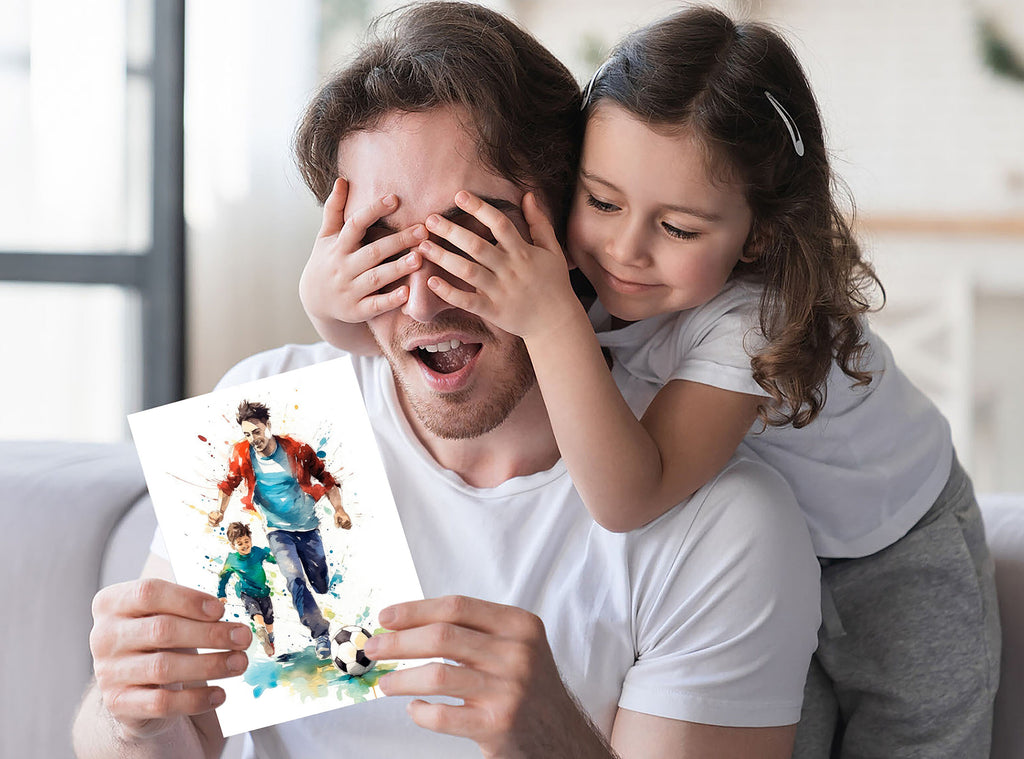 Watercolor Soccer Fathers Day Card Dad Gift For Him Daddy Father's Day Gift Sports Greeting Card - 5x7 inches in Packs of 1, 10, 30, & 50