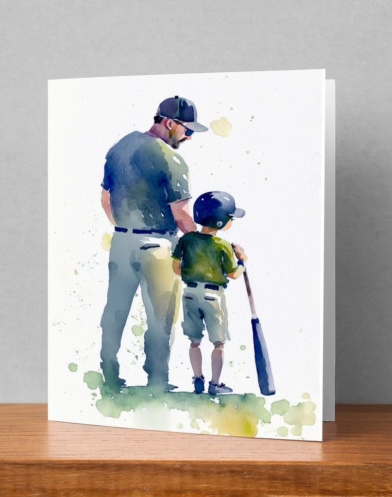 Watercolor Baseball Fathers Day Card Dad Gift For Him Daddy Father's Day Gift Sports Greeting Card - 5x7 inches in Packs of 1, 10, 30, & 50