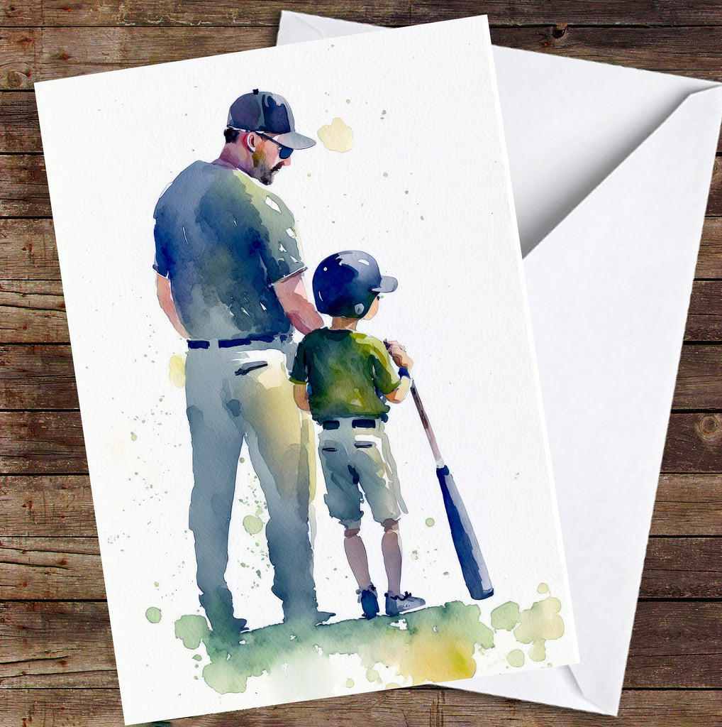 Watercolor Baseball Fathers Day Card Dad Gift For Him Daddy Father's Day Gift Sports Greeting Card - 5x7 inches in Packs of 1, 10, 30, & 50