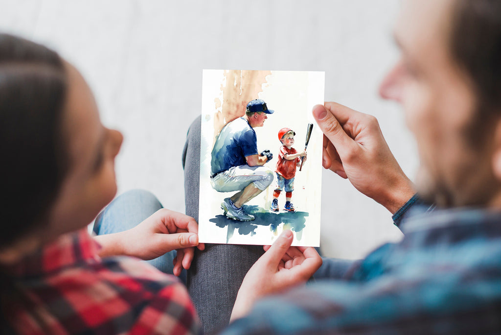 Watercolor Baseball Fathers Day Card Dad Gift For Him Daddy Father's Day Gift Sports Greeting Card - 5x7 inches in Packs of 1, 10, 30, & 50