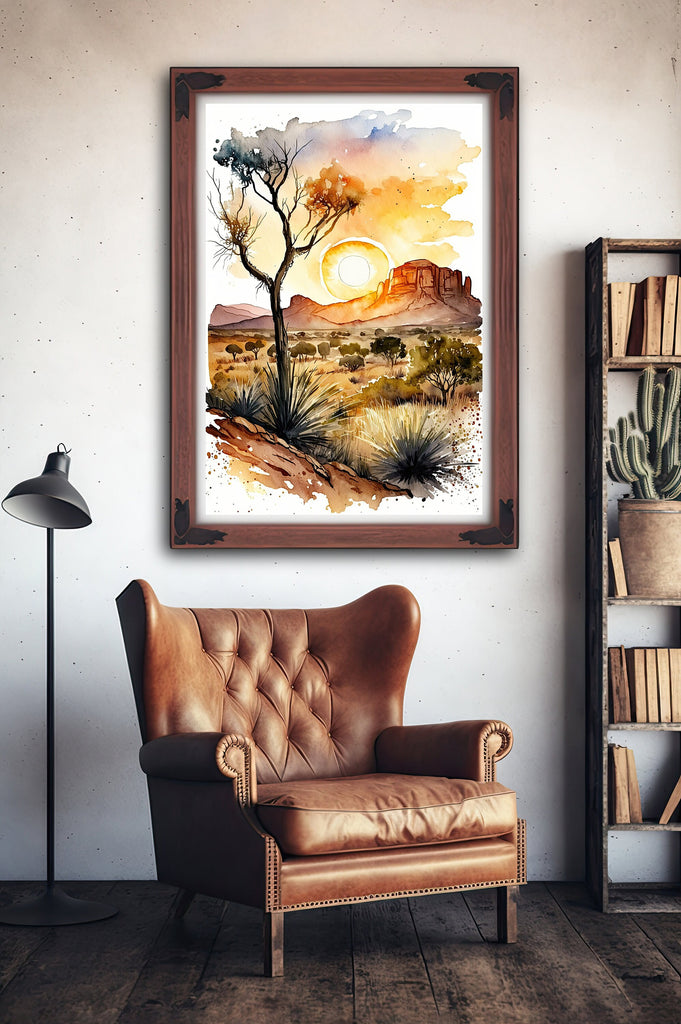 Watercolor Sedona Arizona Sunset Art Print Southwest Wall Art Landscape Boho Wall Decor Gift Sonoran Art Western Decor