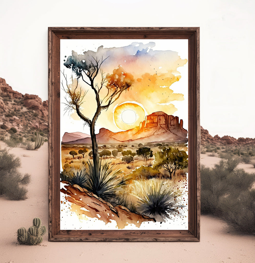 Watercolor Sedona Arizona Sunset Art Print Southwest Wall Art Landscape Boho Wall Decor Gift Sonoran Art Western Decor