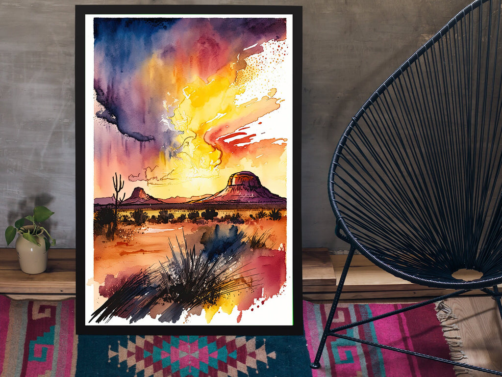 Watercolor Sedona Arizona Sunset Art Print Southwest Wall Art Landscape Boho Wall Decor Gift Sonoran Art Western Decor