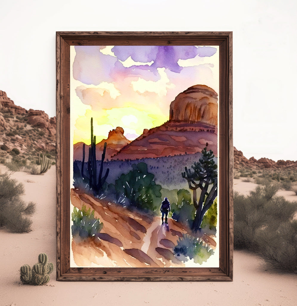 Watercolor Sedona Print Arizona Sunset Art boho wall decor Southwest Wall Art Landscape Sonoran Art Gift Desert Home Western Decor