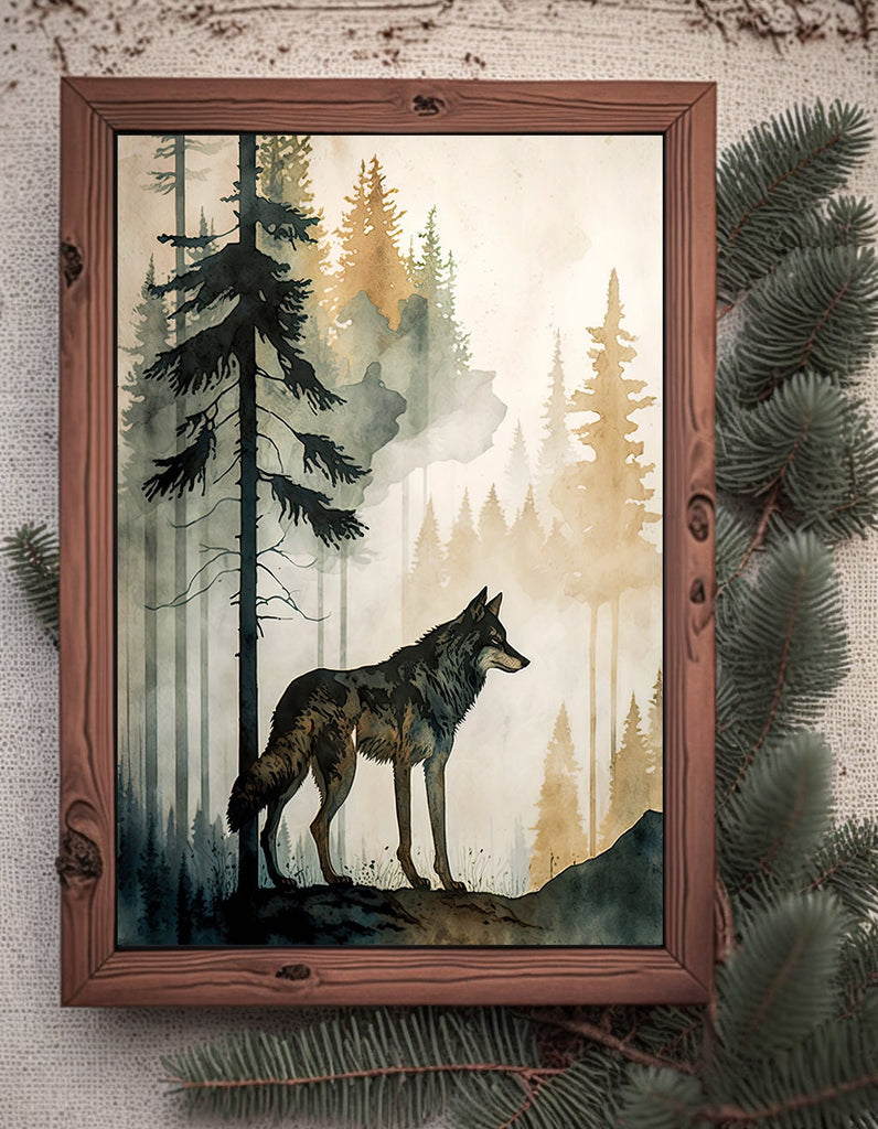 Wolf Watercolor Print Forest Wall Art Nature Wildlife Gift Wild Woodland Animals Painting Home Decor