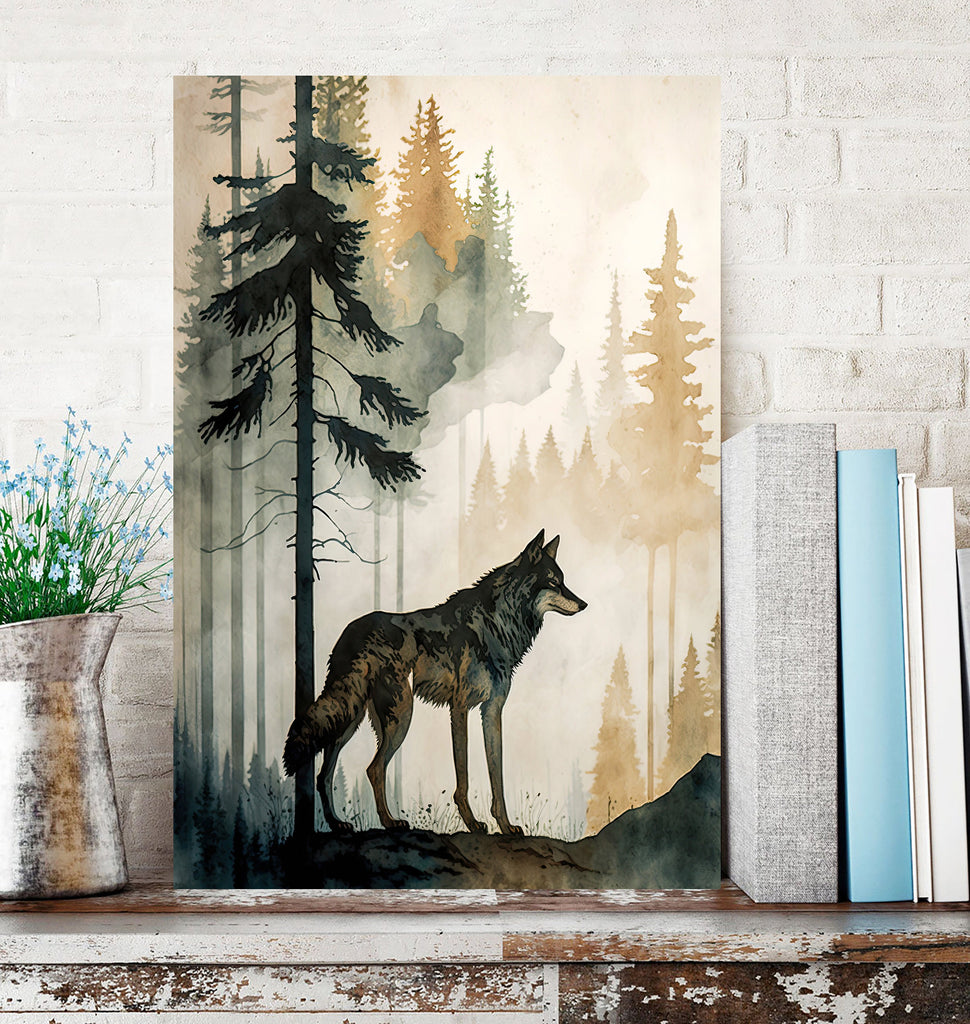 Wolf Watercolor Print Forest Wall Art Nature Wildlife Gift Wild Woodland Animals Painting Home Decor