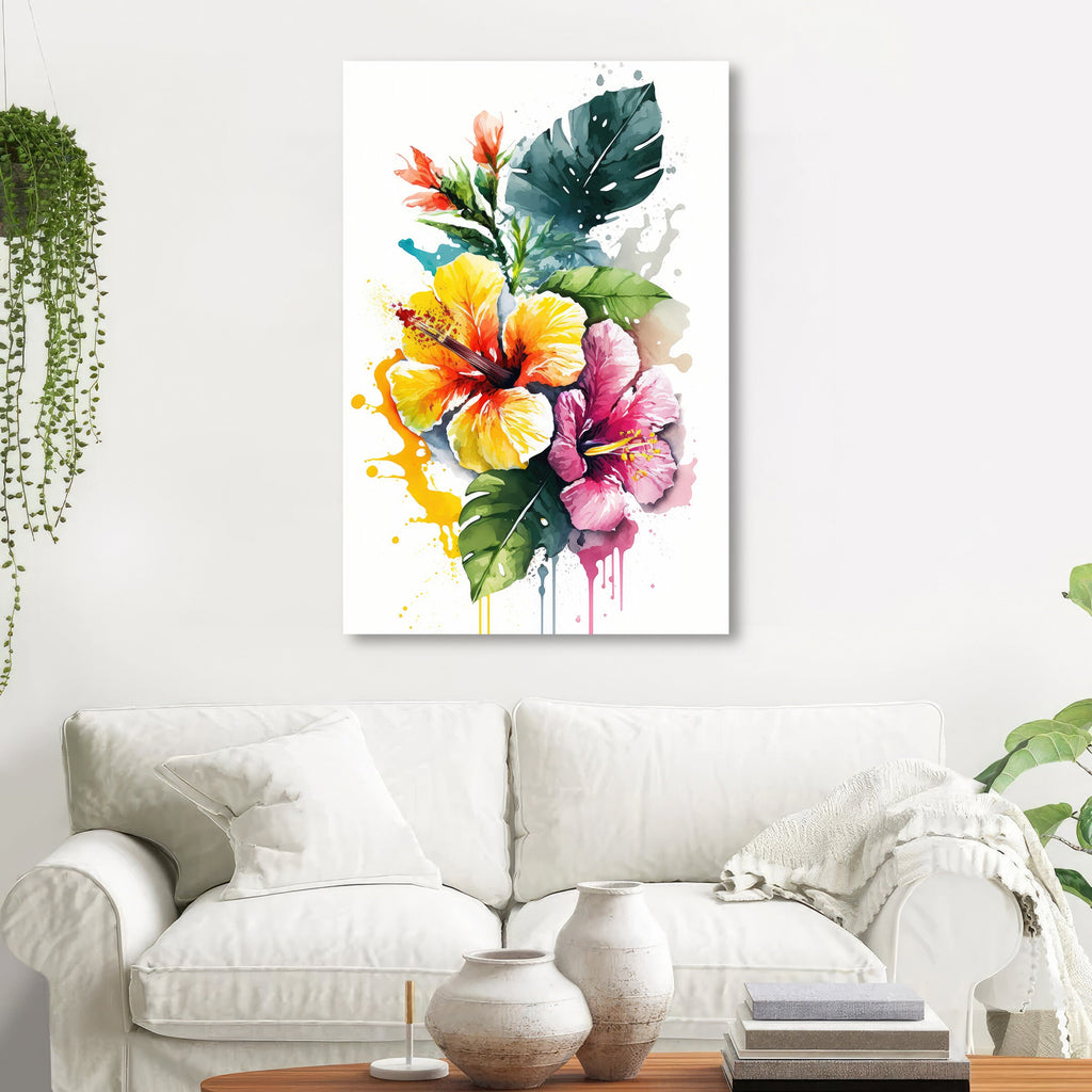 Hawaiian Hibiscus Flower Bouquet Print Watercolor Botanical Wall Art Flower Painting Gift Floral Tropical Home Decor