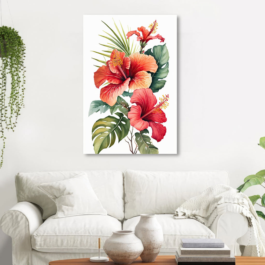 Hawaiian Hibiscus Flower Bouquet Print Watercolor Botanical Wall Art Flower Painting Gift Floral Tropical Home Decor