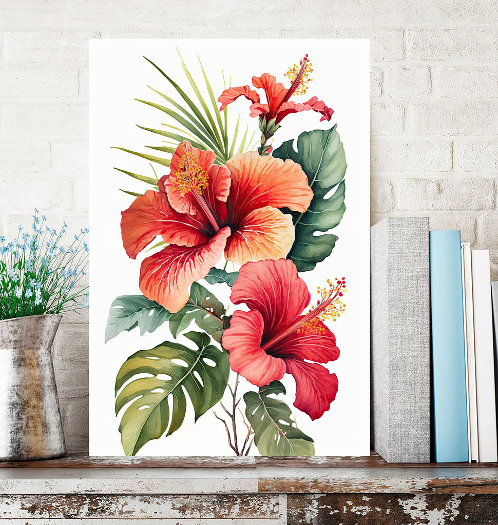 Hawaiian Hibiscus Flower Bouquet Print Watercolor Botanical Wall Art Flower Painting Gift Floral Tropical Home Decor