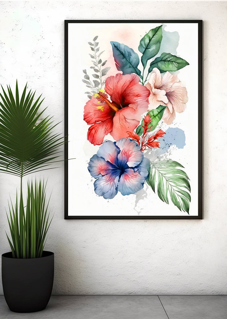 Hawaiian Hibiscus Flower Bouquet Print Watercolor Botanical Wall Art Flower Painting Gift Floral Tropical Home Decor