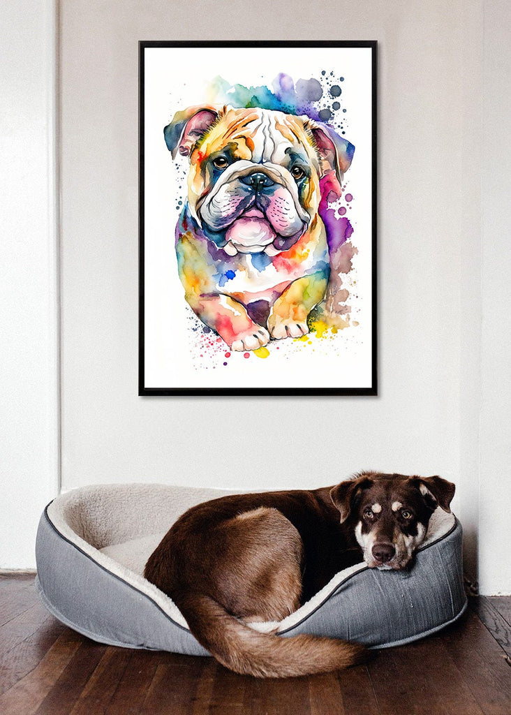 English Bulldog Watercolor Poster or Canvas Print, Cute Pet Keepsake Wall Art, Dog Lovers Gift, Puppy Home Decor