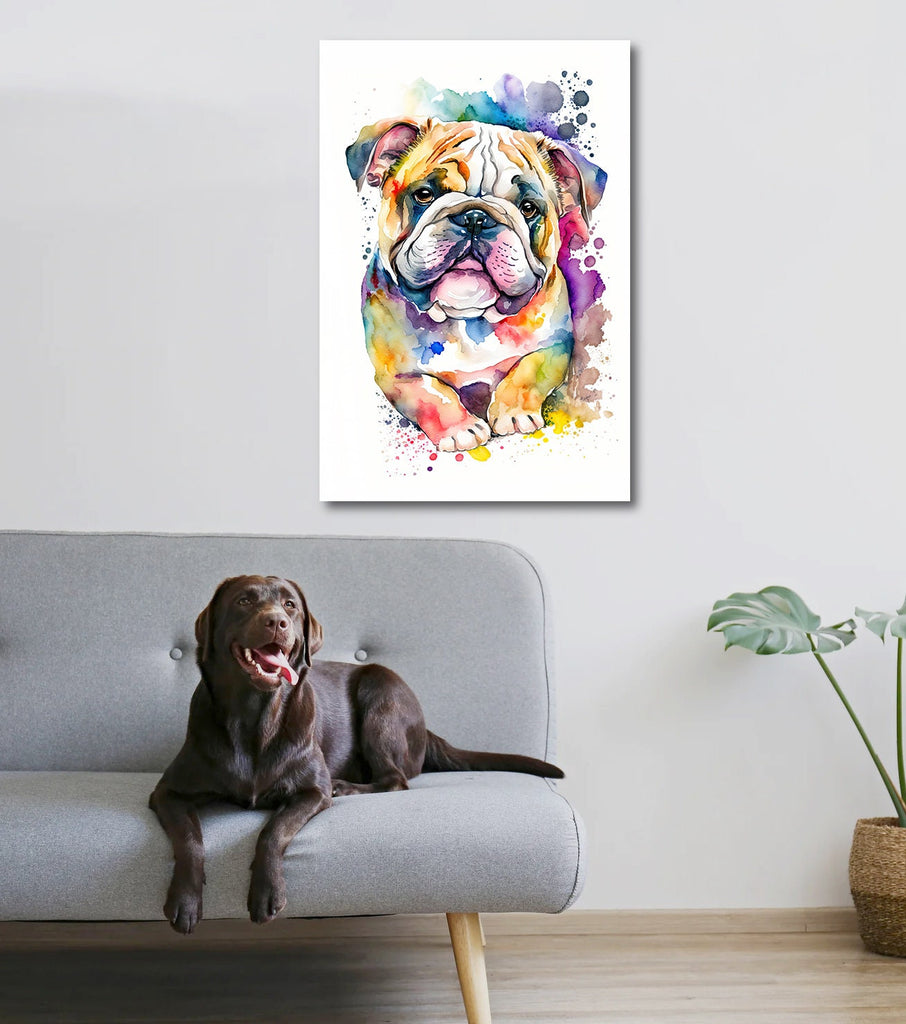 English Bulldog Watercolor Poster or Canvas Print, Cute Pet Keepsake Wall Art, Dog Lovers Gift, Puppy Home Decor