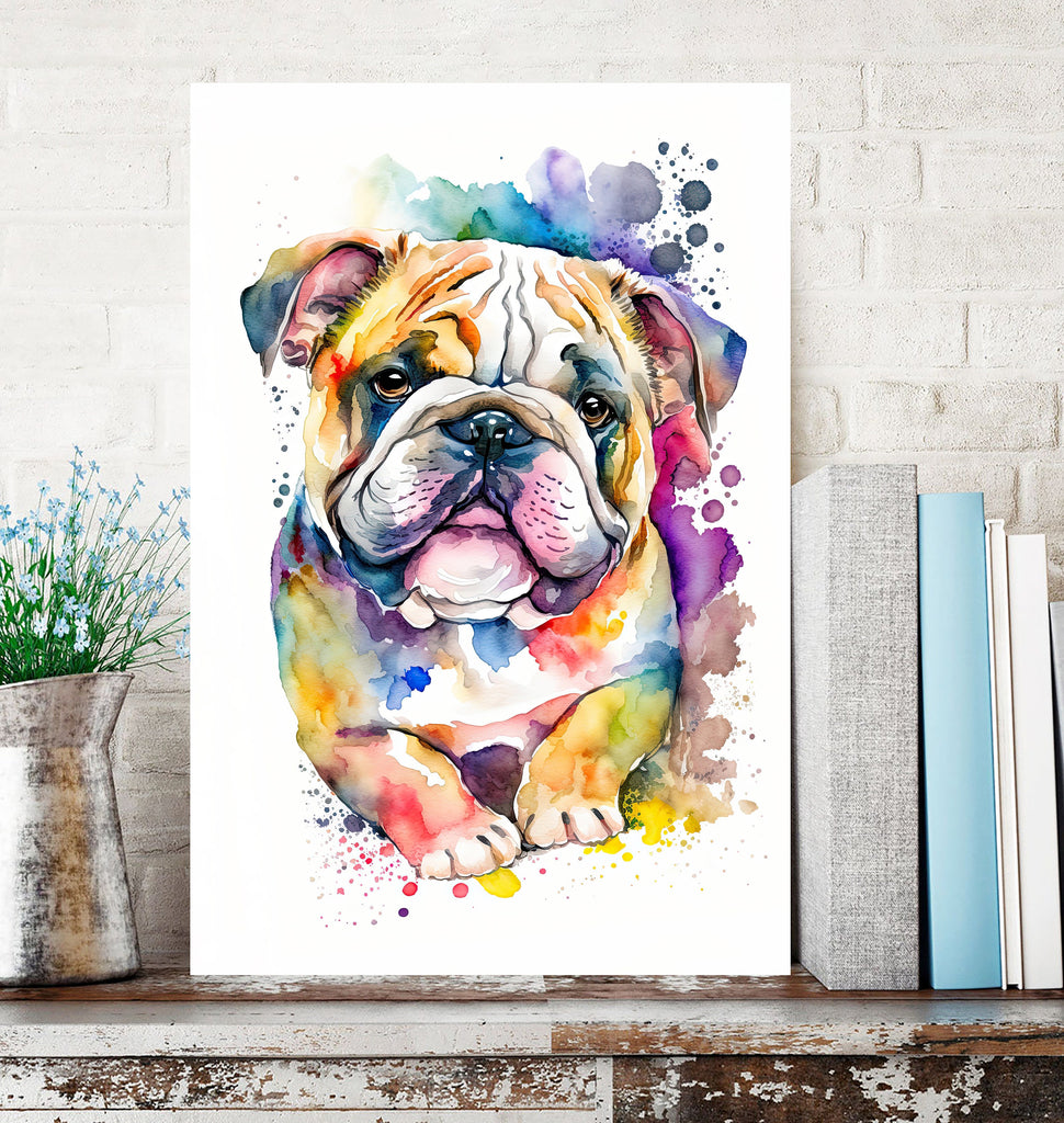 English Bulldog Watercolor Poster or Canvas Print, Cute Pet Keepsake Wall Art, Dog Lovers Gift, Puppy Home Decor